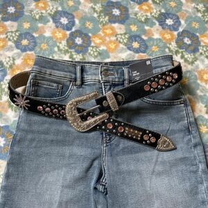 BHW Black and silver and pink leather and cow skin studded belt vintage y2k